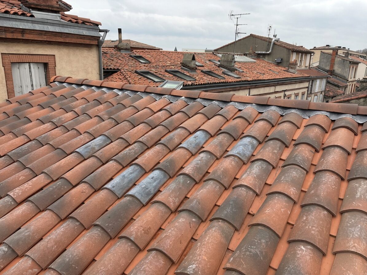 Toit en tuiles nécessitant une rénovation énergétique par AD VALIDEM.
